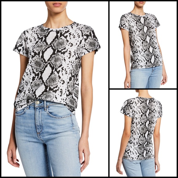 Rag & Bone White Python Snake Print Cotton T-Shirt - Picture 2 of 14
